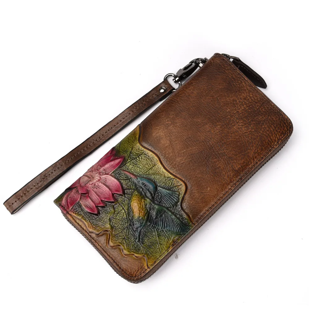 Женский кошелек ручной работы из натуральной кожи длинный винтажный однотонный