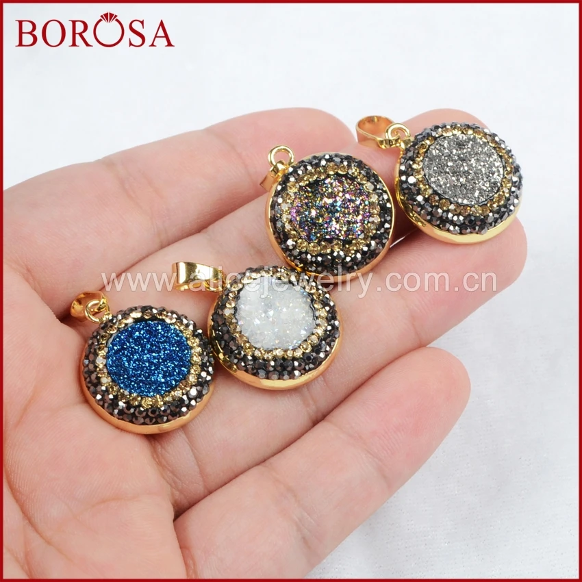 BOROSA золотой ободок круглый натуральный кристалл Титан Радужный цвет Drzuy кулон с