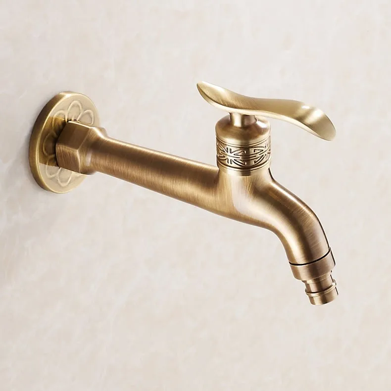

Free Shipping Fancy Art Carved Solid Copper Antique Washing Machine Faucet Wall Mount Bibcock Tap Single Cold Faucet China GI121