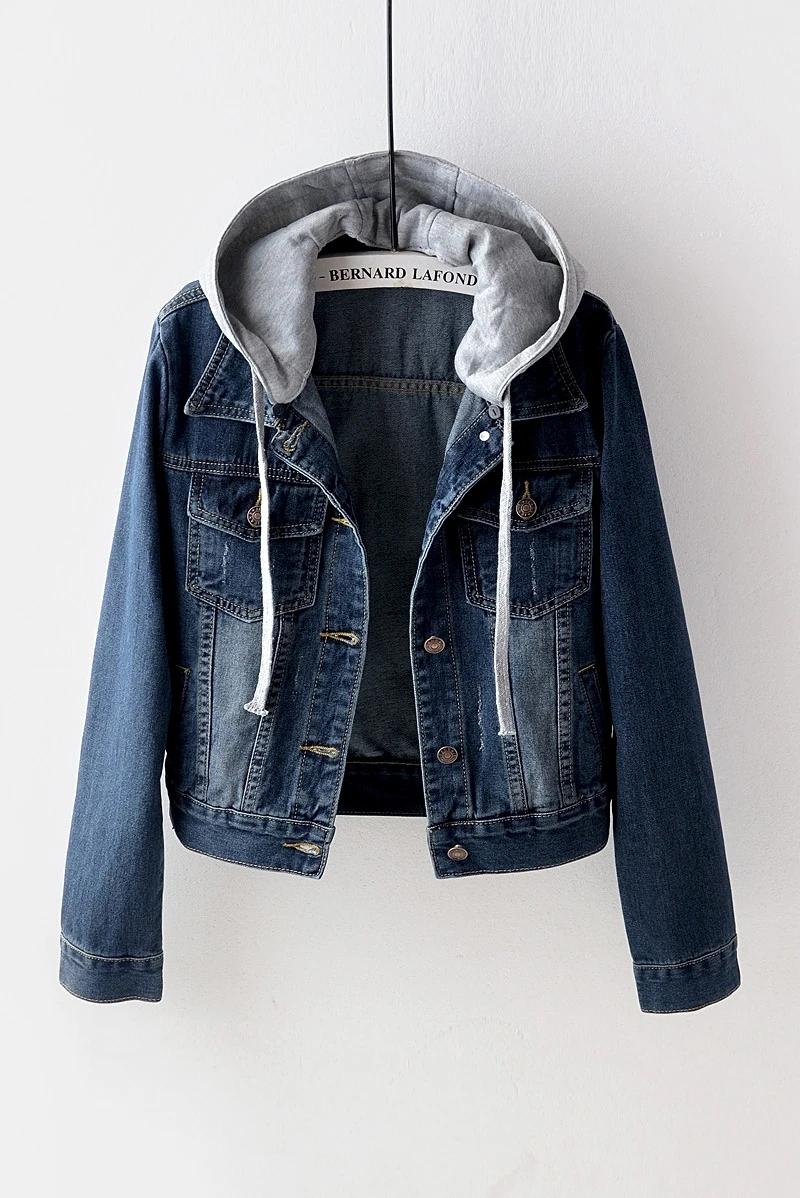 

Fashion Women's Denim Short Jacket Women's Short Autumn Korean Edition New Slim Hooded Joker Jacket Spring Denim jacket winter