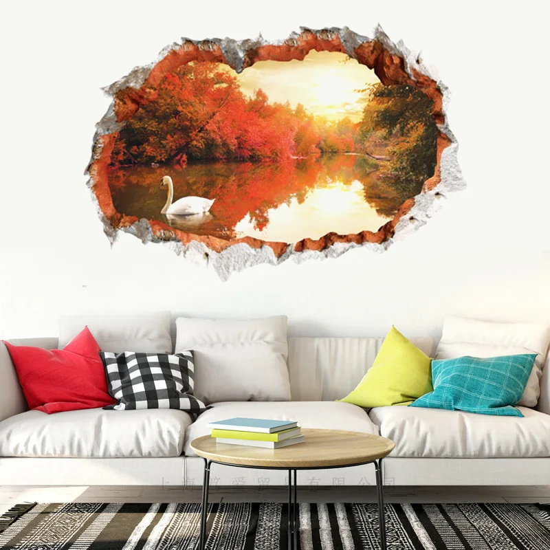 

Forest Lake Swan 3D wall sticker PVC Material DIY art wall poster For Living room sofa background wall Kids room decor sticker