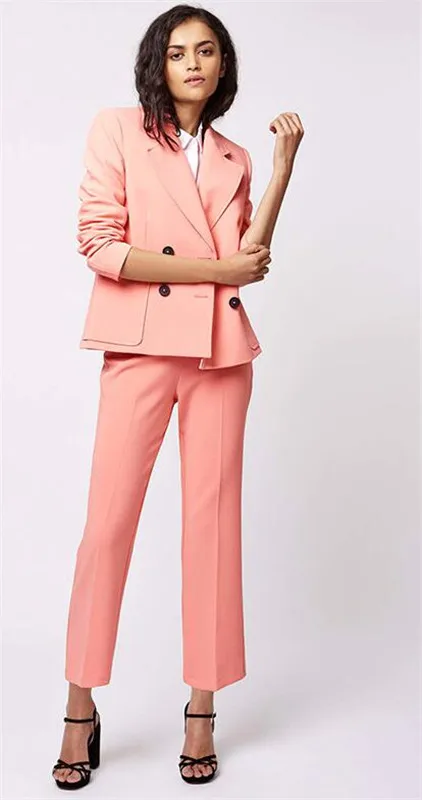 Коралловые деловые брючные костюмы для женщин женский двубортный блейзер с