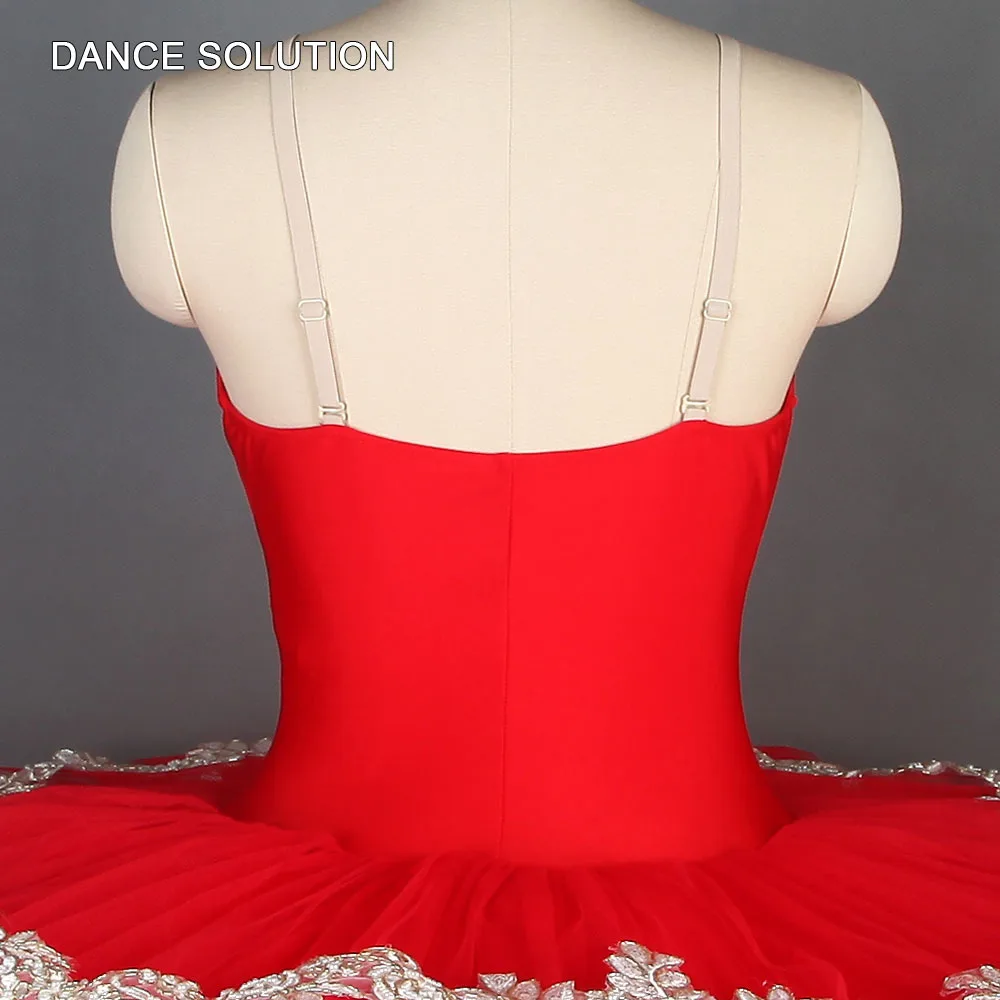 Red Spandex Bodice Pre-professional Ballet Pancake Tutu Ballerina Solo Costume Girl and Women Stage Performance Dress BLL109 |