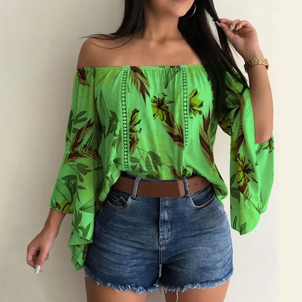 Женская блузка с открытыми плечами Повседневная Свободная шифоновая летняя