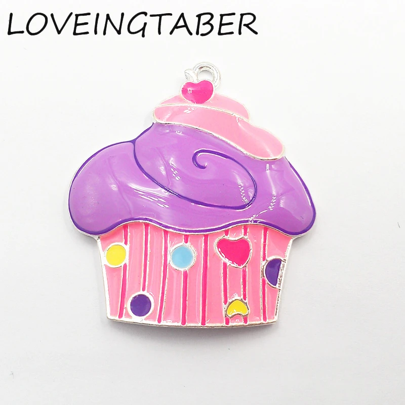 (Choose Color First) Newest 42mm*40mm 10pcs /lot All Enamel Silvery Colorful Cupcake Pendants For Kids Jewelry Making |