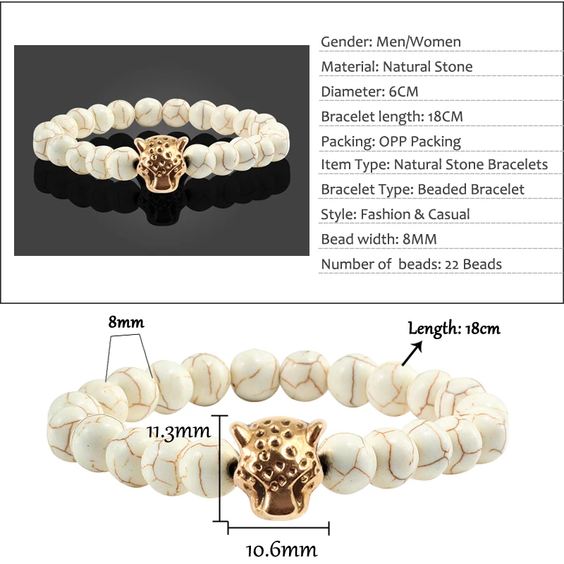 Модные золотые голова Пантеры натуральный камень дистанционные браслеты черный