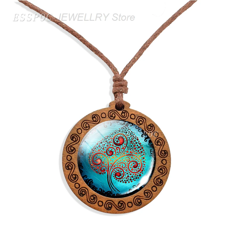 Женское деревянное ожерелье с кабошоном и деревом жизни | Украшения аксессуары