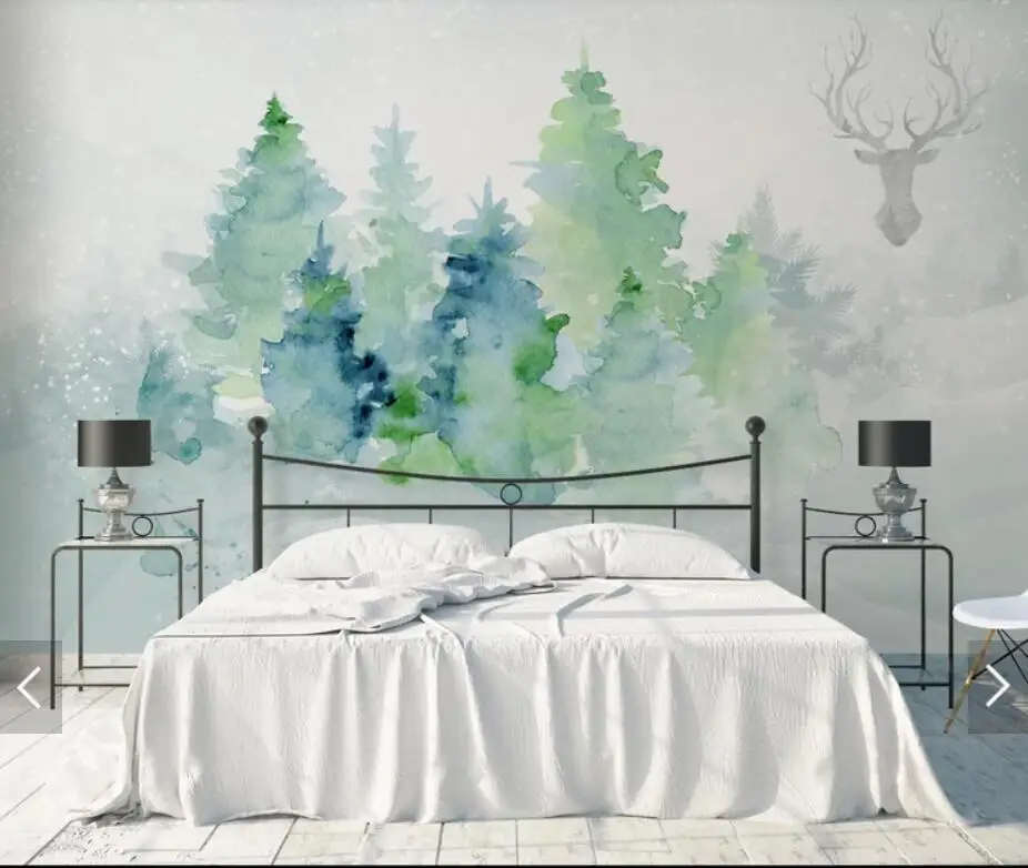 

Watercolor Origin Forest Wallpaper Mural Canvas Papiers Peint 3D Custom Photo Murals Wall Papers Animal Wall Painting Home Decor