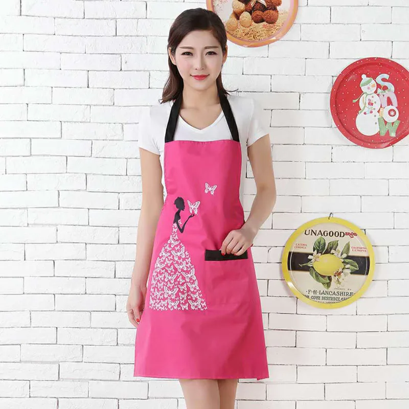

Lady Water Oil Proof Apron Home Kitchen Chef Aprons Restaurant Cooking Baking Dress Fashion Apron With Pockets