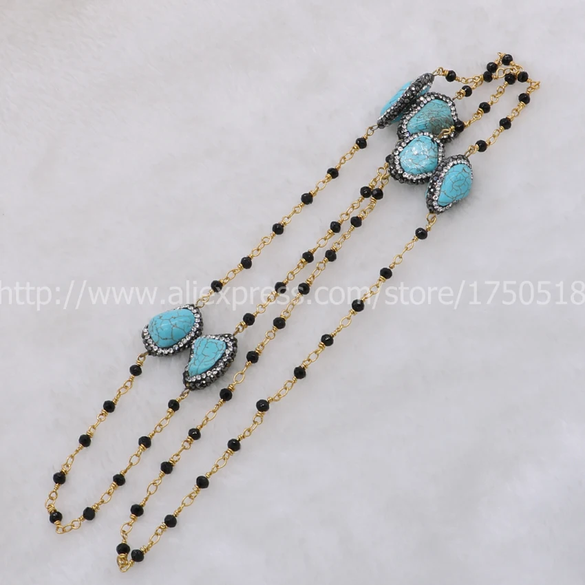 Естественный голубой камень произвольной формы с черный Druzy Розария цепи