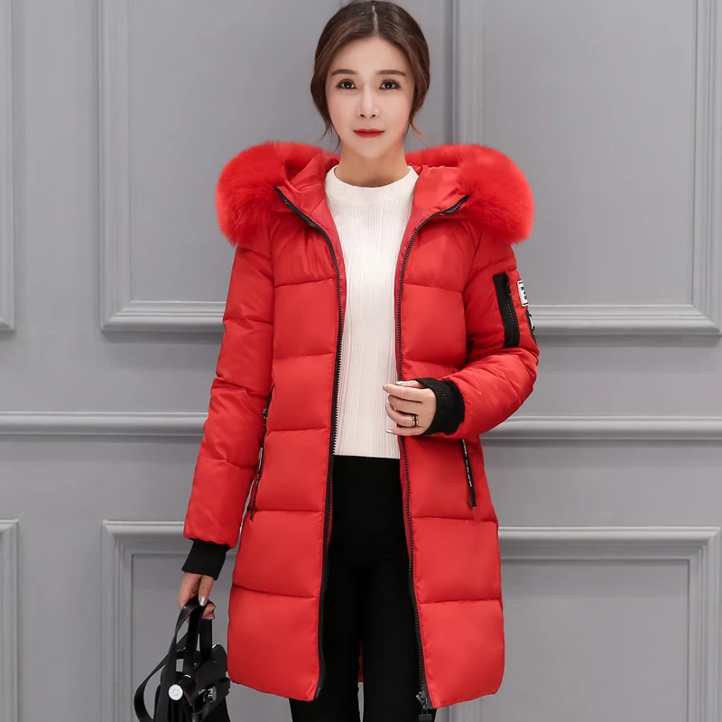 2018 зимняя куртка с капюшоном и меховым воротником женское теплое длинное пальто