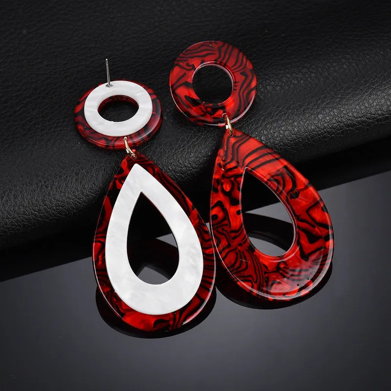 High Grade Punk Double Color Geometric Drop Water Shaped Acrylic Stud Earrings For Women Ear Jewelry Gifts | Украшения и