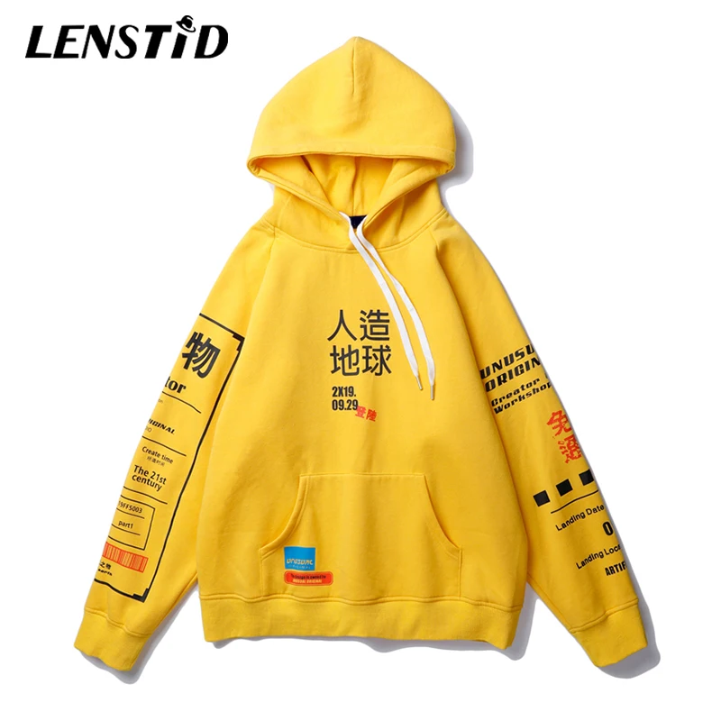 LENSTID 2019 Harajuku Графический граффити канджи хип хоп Уличная толстовка хлопок осень