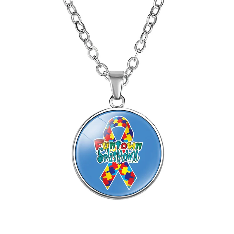 10 шт., Autism Momma I Love My Son Ribbon Association Sunshine Smile стеклянный подвесной брелок, цепочка, ожерелье, женские Украшения, подарок - Окраска металла: N0215