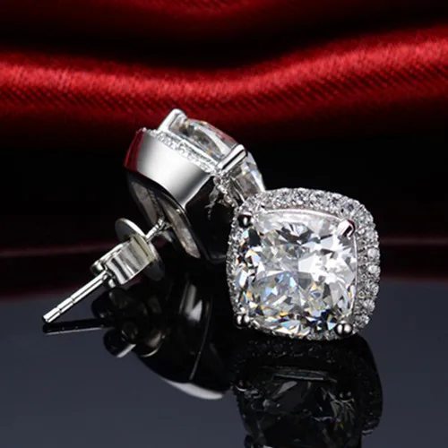 7*7 мм 2Ct/каждая подушка серьги гвоздики из стерлингового серебра 925 пробы для