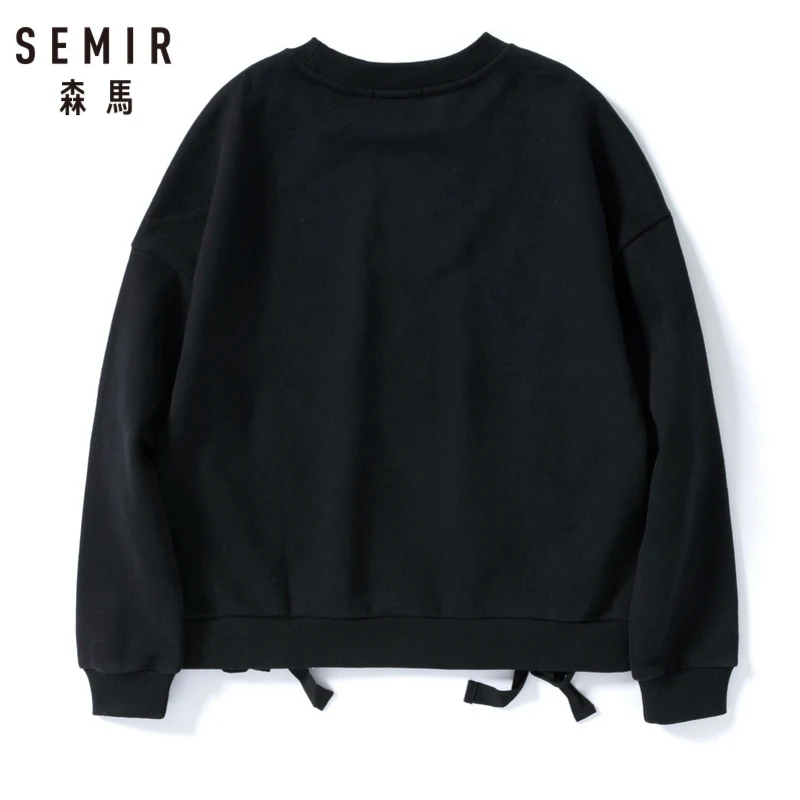 SEMIR Женская вышитая термотолстовка со шнуровкой Женский пуловер с заниженным