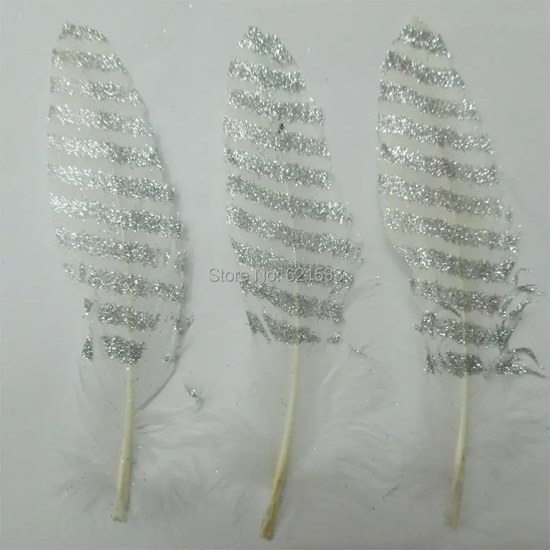 

100Pcs/LOT! 13-20CM long White Goose Satinettes Feathers Sprayed with Silver Dust,Perfect for Earring making&Millinery