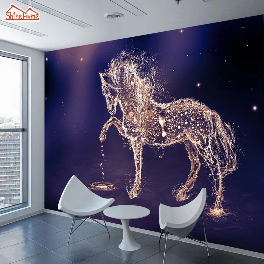 

ShineHome-3d Glittering Running Horse Wallpapers 3 d Animal Wall Paper Wallpaper Mural Roll for Kids Living Room Home Decor