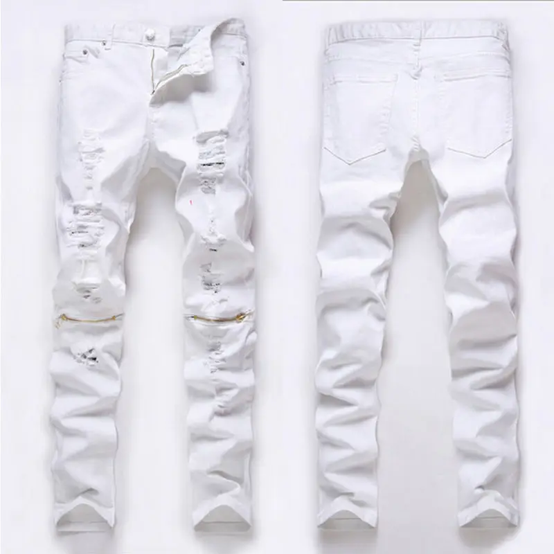 Новинка красные белые черные серебристые рваные джинсы байкерские на молнии