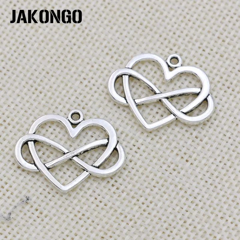 JAKONGO антикварные посеребренные бесконечные сердца любовь шармы для изготовления