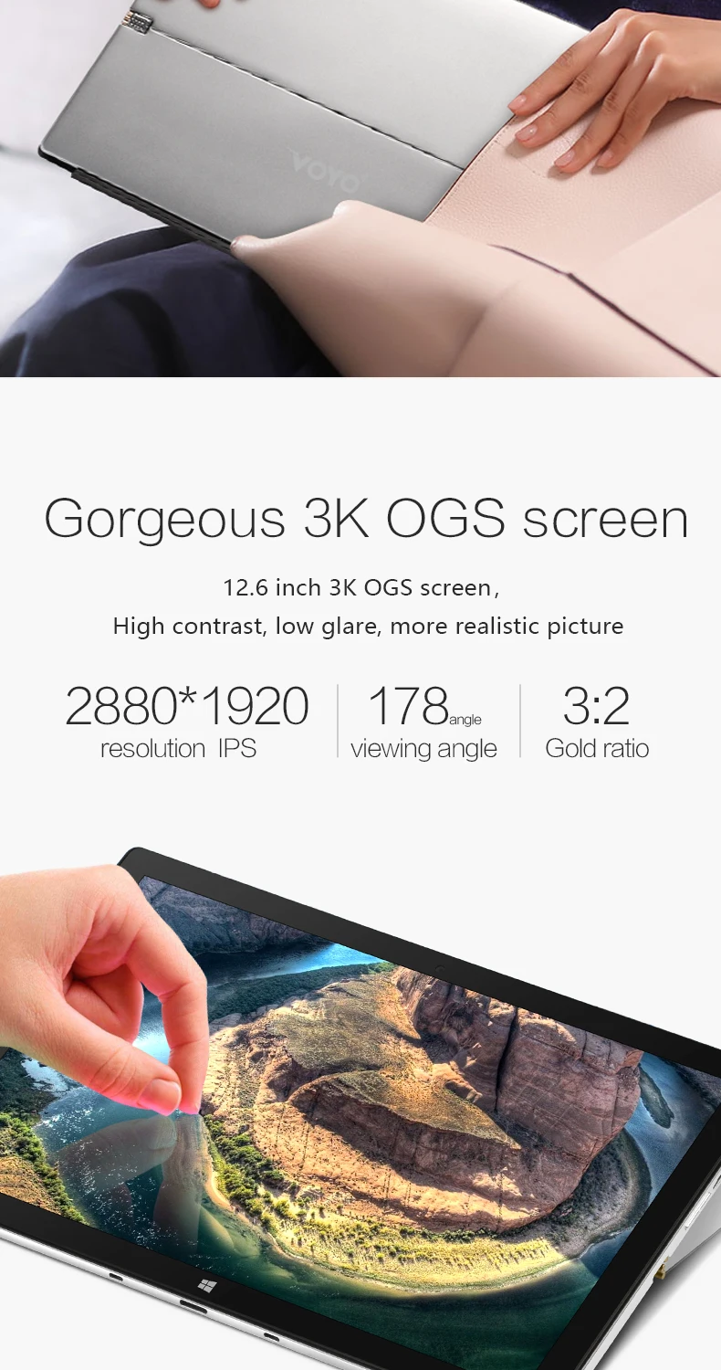 12,6 дюймов 2880*1920 VOYO i7 Plus 2 в 1 планшетный ПК Win10 Intel 7th Core i7-7500U 8G DDR 256G SSD Двойная камера HDMI