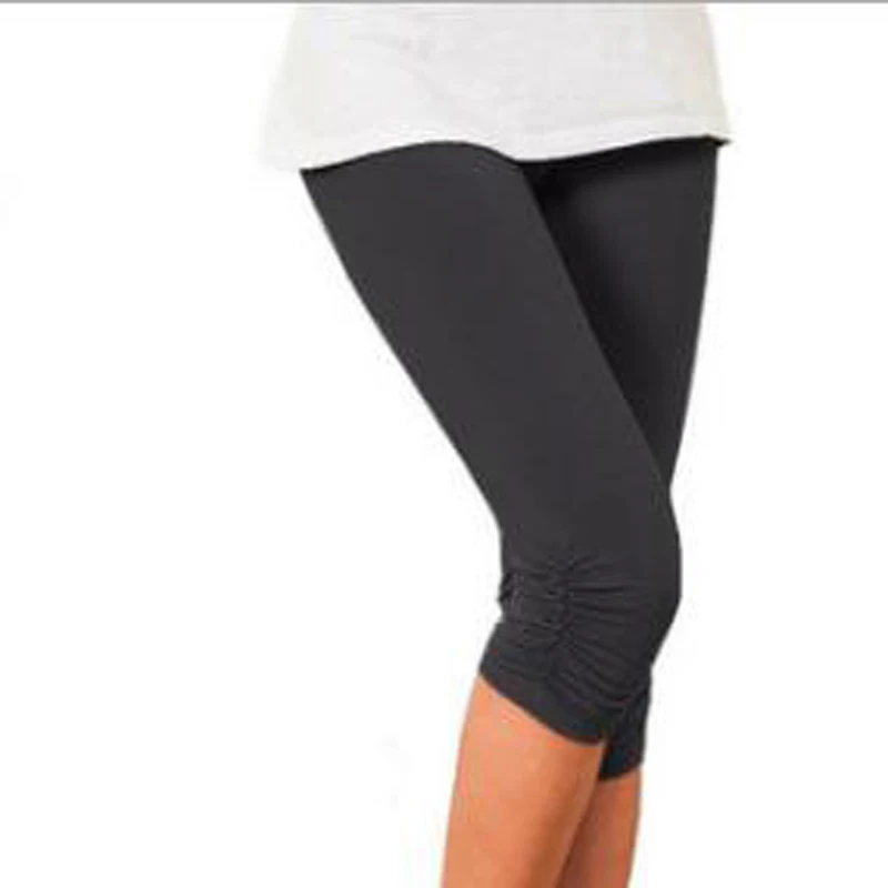 

Casual Solid Color Leggings Summer High Waist Leggings Women Sports Fitness Leggings Wide Waistband Cycling Short Leggings