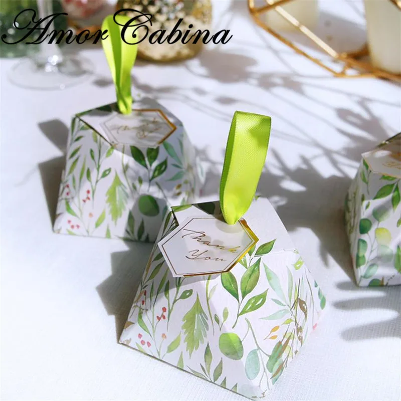 Коробка для конфет в виде зеленых листьев форме алмазов свадебные сувениры и