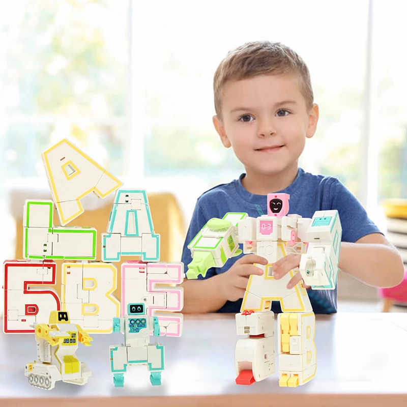 

6pcs/set Russian Letters Transform Robot DIY Building Puzzles Deformation Robot Action Figure Puzzle Toy for Kids Boys Gifts