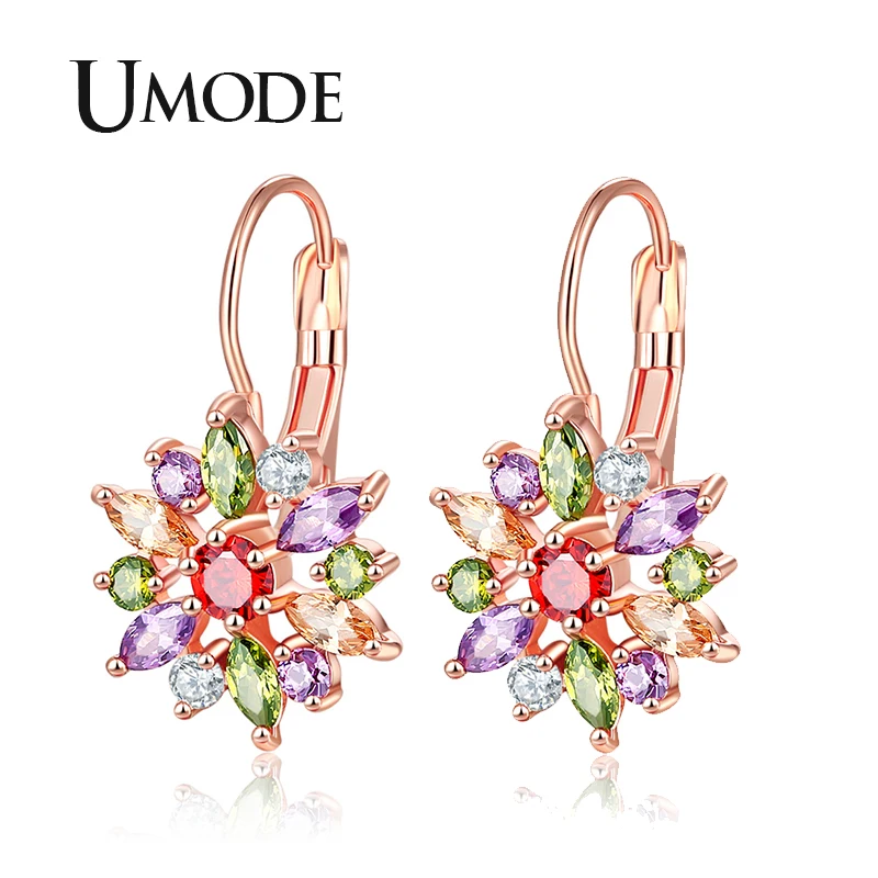 Модные висячие серьги UMODE в форме цветка золотые красочные подвески с фианитами