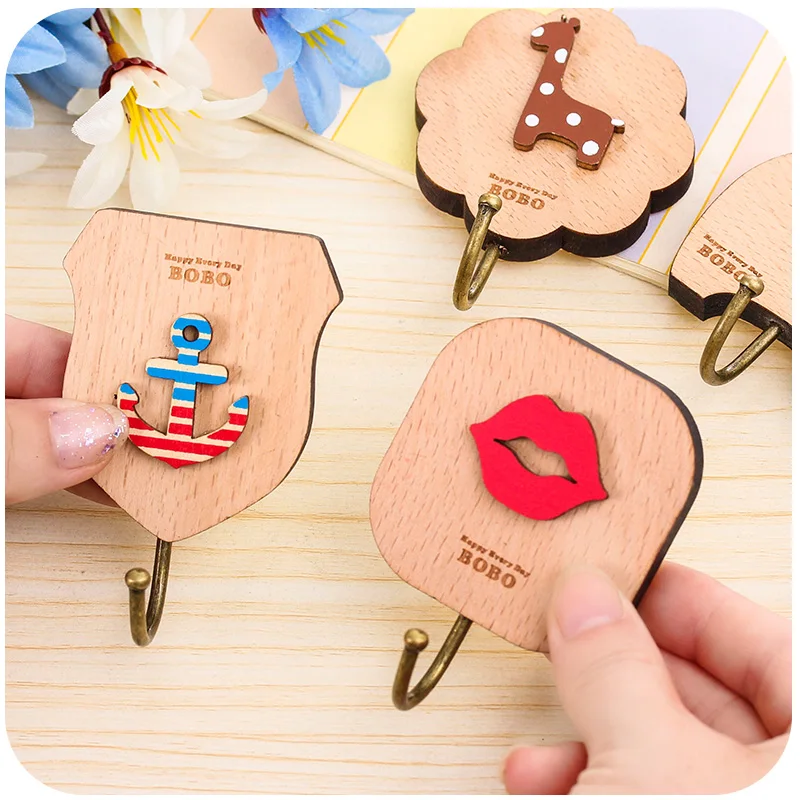 Многофункциональные креативные милые Мультяшные деревянные настенные крючки