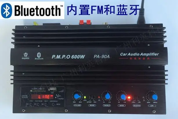Усилитель мощности PA90A 12 В/220 В двойная дорожка 600 Вт сабвуфер bluetooth радио шоу