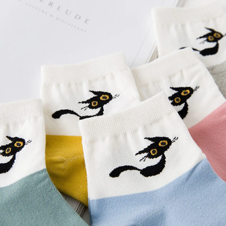 Новые весенне летние носки из чистого хлопка с мультяшным котенком модные