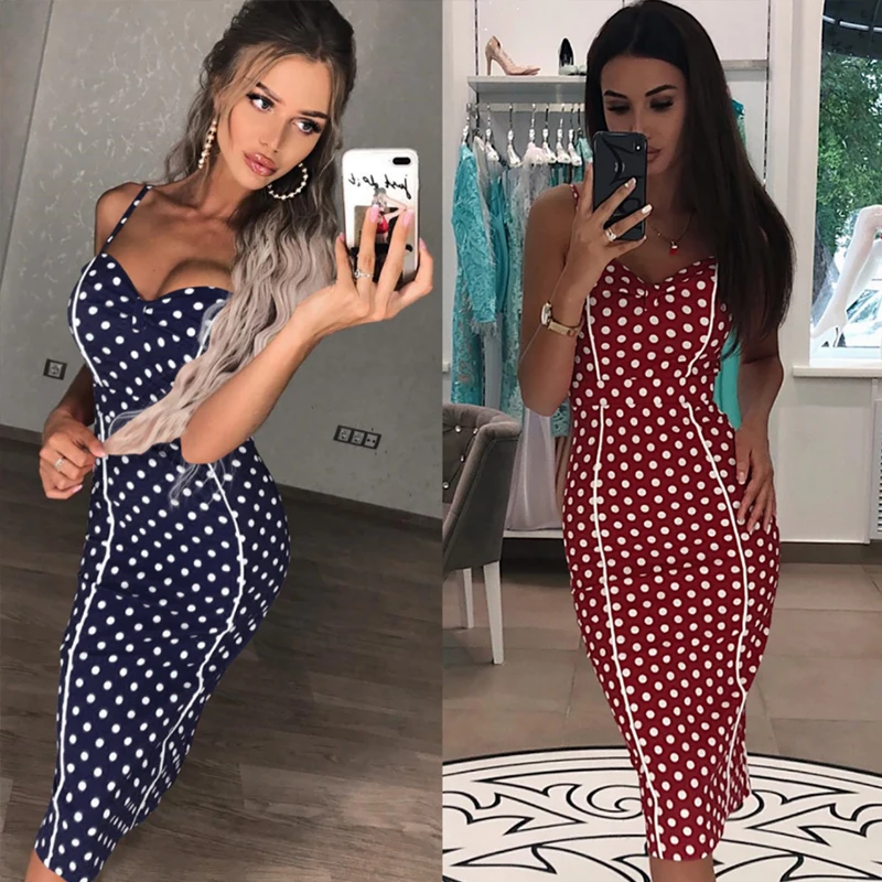 Женское летнее платье в горошек с V образным вырезом|Женские платья| |