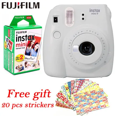 Пленка fuji Instax Mini 9 мгновенная камера fuji+ 20 листов пленки, фото-камера всплывающая линза автоматический замер мини-печать цифровая камера - Цвет: Smokey White