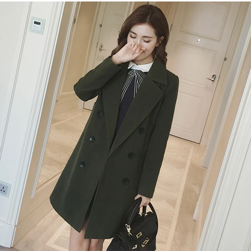 Krismile кашемировое пальто зимнее шерстяное Женское Turn Down Воротник длинное плюс