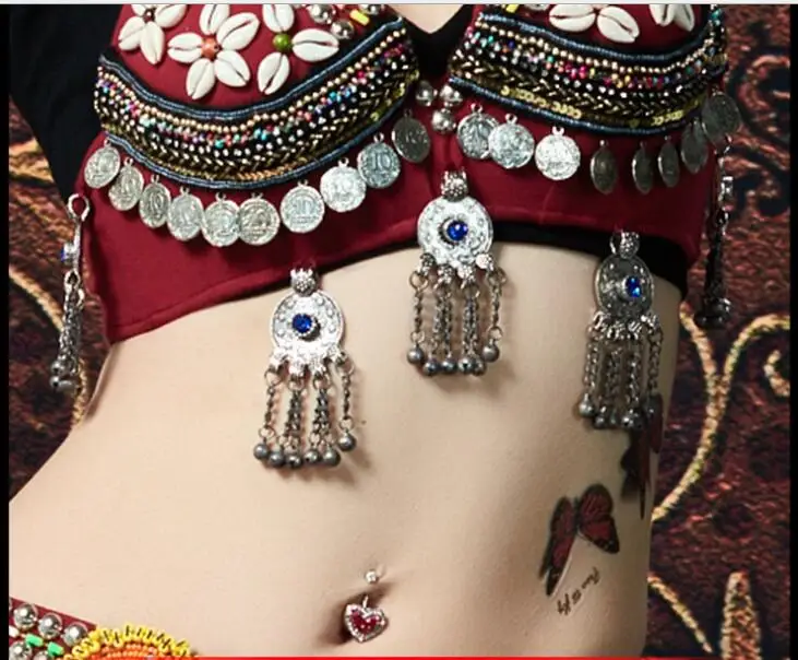 Женский бюстгальтер для танца живота красный топ с цепочкой монет 3 размера|Танец