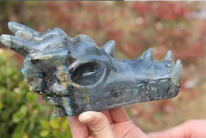 1.12 kg Natural Labradorite Carved Crystal Dragon Skull Head Carving | Дом и сад