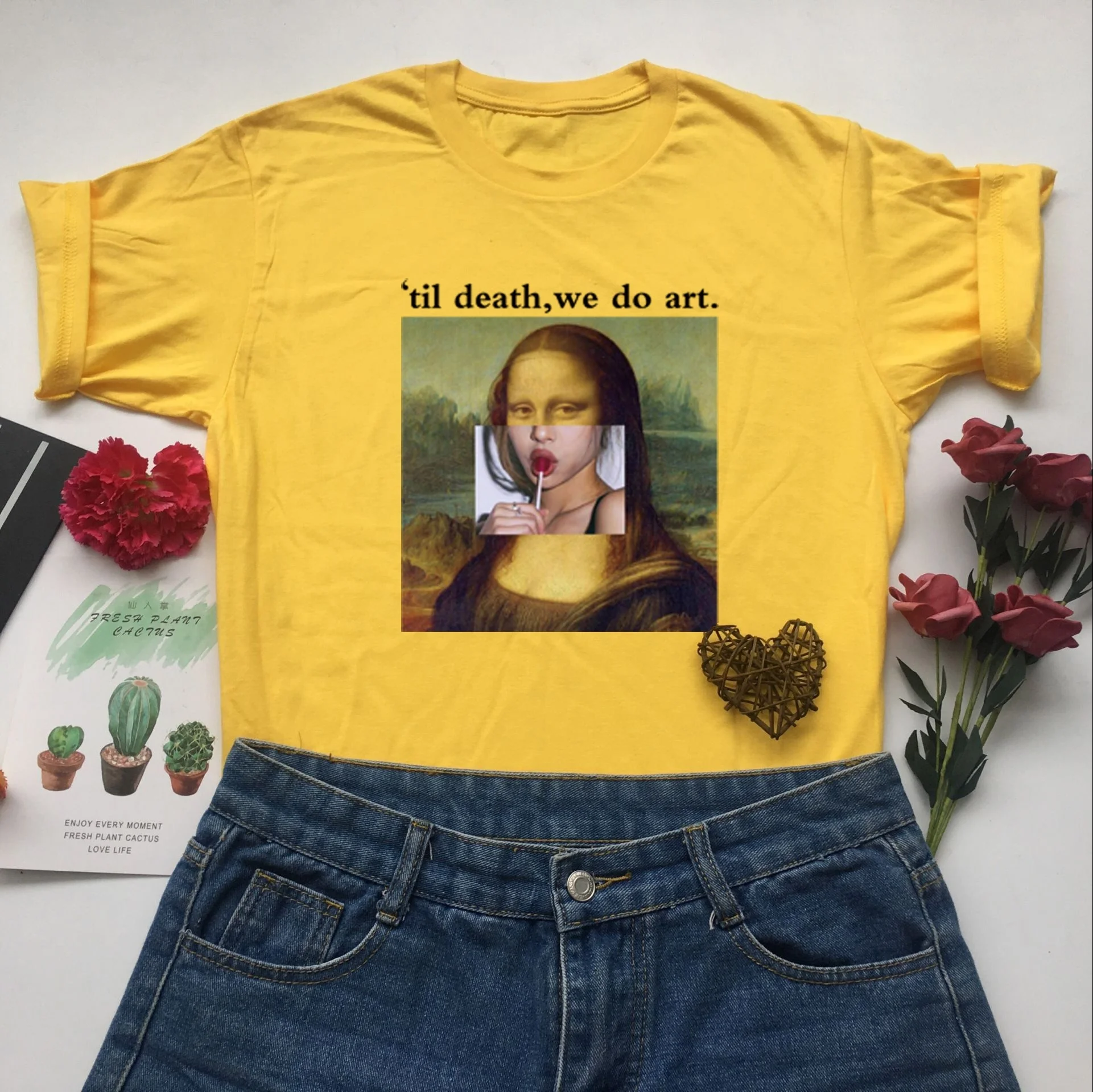 Hahayule JBH до смерти мы делаем арт Tumblr футболка с цитатами унисекс Monalisa леденец гранж