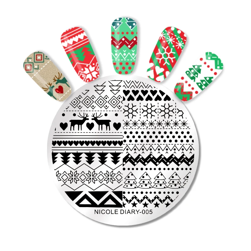 NICOLE DIARY шаблон изображения для рождественского и дня пластина стемпинга нейл