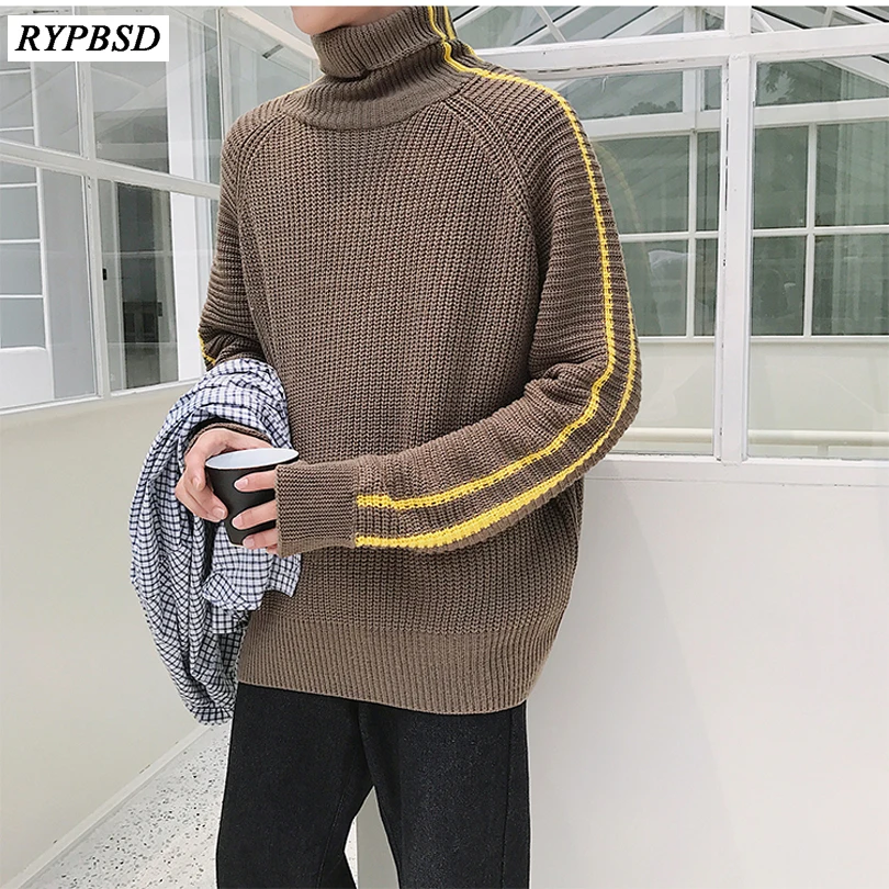 

2019 Autumn Winter New Men's Turtleneck Sweater Solid Color Knitted Pullover Sweaters Male Casual High Neck Knitwear M-XL