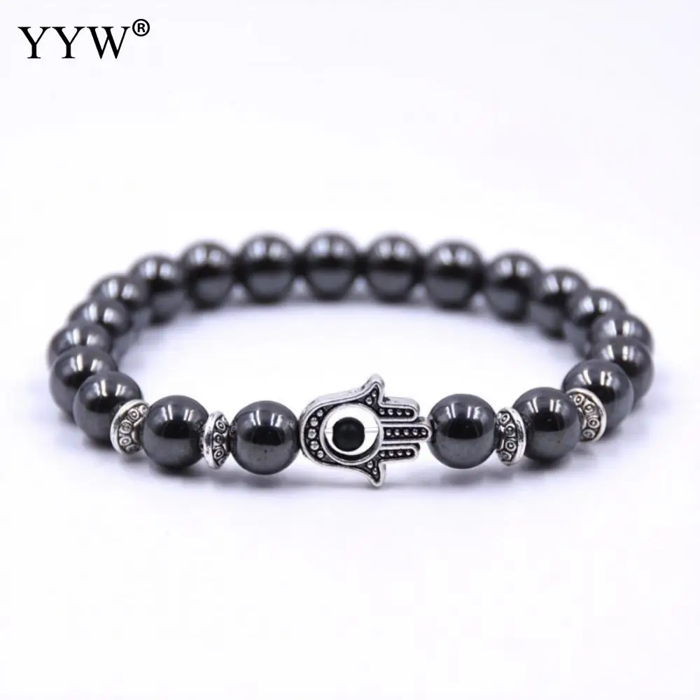 Модный черный магнитный гематитовый браслет унисекс мужской Фатима Будда Череп