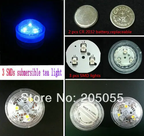 12 шт./лот супер яркий 3smd LED чай свет погружной светодиодный светодиодные фонари