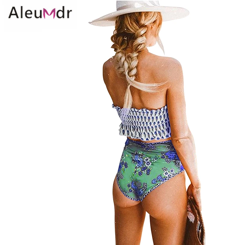 Aleumdr купальник из двух частей белый с высокой талией принтом бикини буфами