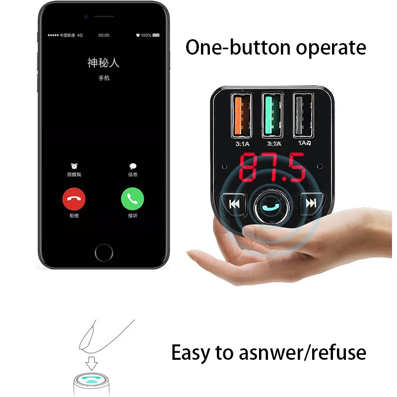 3.1A зарядное устройство кабель Handsfree Car Kit Bluetooth 5 0 беспроводной FM передатчик LCD MP3