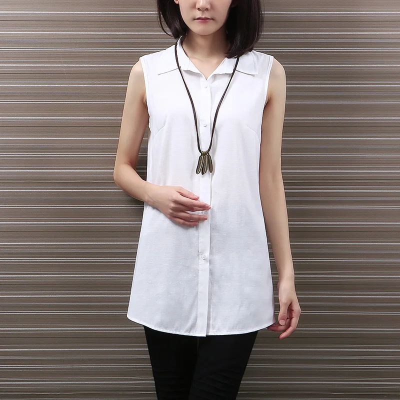 Yichaoyiliang Summer Cardigan Gatsby Shirt For Women Simple Sleeveless Linen Tunic Camisa Solid Color Casual Blouse |