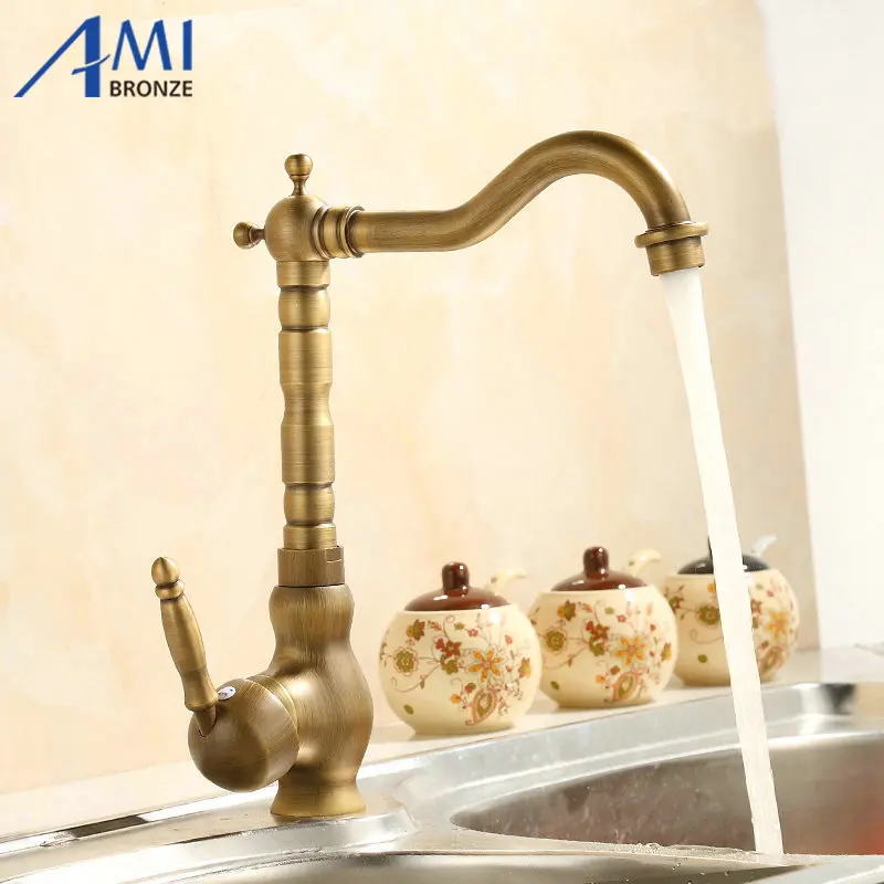 360 Поворот античная латунь отделка кухонный смеситель для ванной раковины кран