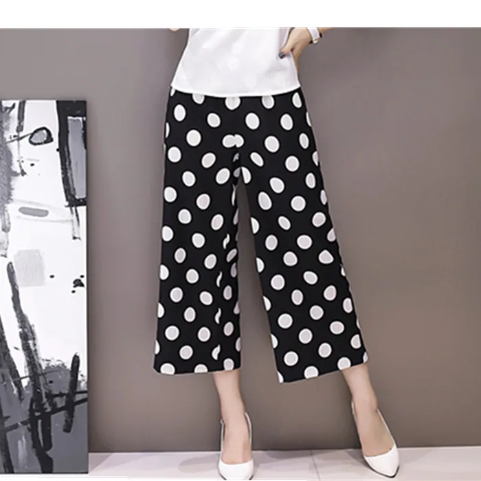 Женские шифоновые широкие брюки в горошек с эластичным поясом | Женская одежда