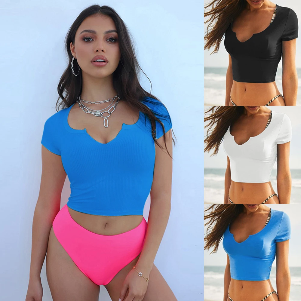 Новинка женская модная повседневная Летняя футболка с глубоким треугольным