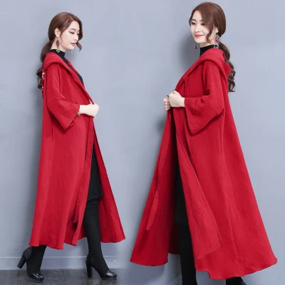 Freeship thin red hoodie cape bowknot printing flower hooded long blend three quarter sleeve |