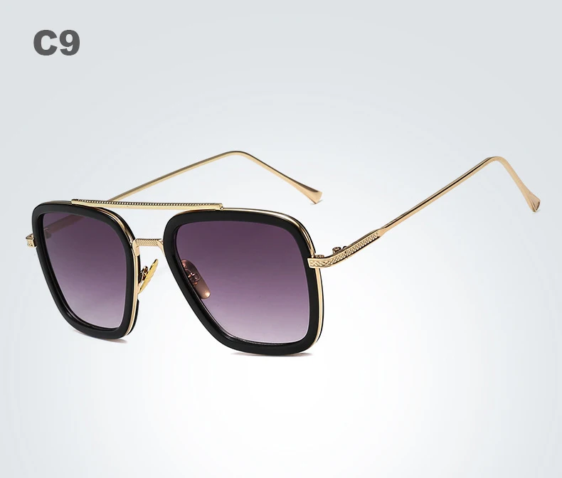 9 purple gold Крутые Мстители, Тони Старк, солнцезащитные очки для мужчин, полёт, стиль, квадратный, авиационный бренд, дизайн, солнцезащитные очки, Oculos iron man 4, мужские - Цвет линз: 9 purple gold